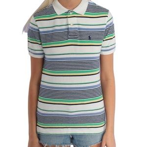 Ralph Lauren Striped Polo Shirt White Blue Green Yellow S Retro Preppy